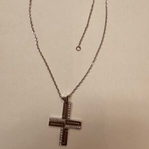 Versace 18K White Gold Diamond Cross Necklace